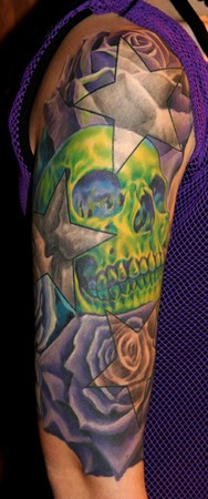 Phil Young - Skull and Roses half-sleeve