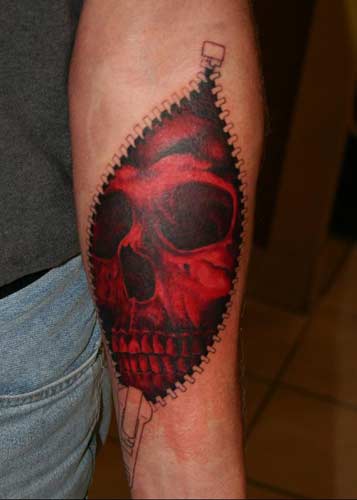 Zipper Skin Rip Skull Tattoo