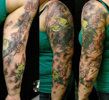 Tattoos - Eric James - cherry blossoms with birds