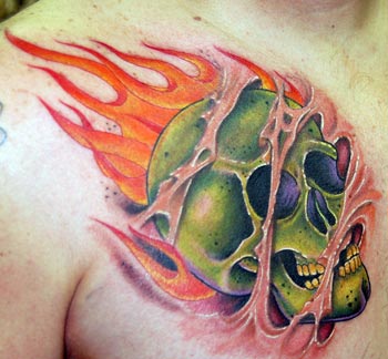 Tattoos - Biker tattoos - Green skull