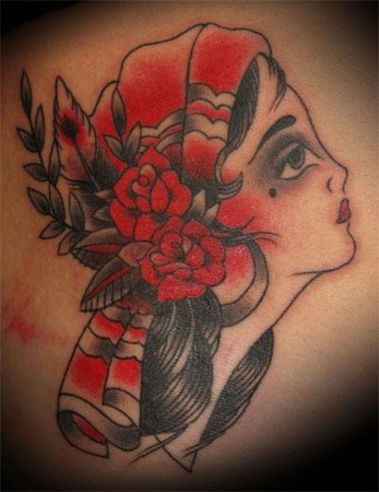Tattoos - Deidre Doyle - Traditional girl with roses