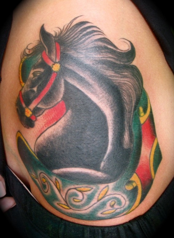 horse with a horse shoe traditional tattoo by kike horse with a horse shoe traditional tattoo by kike