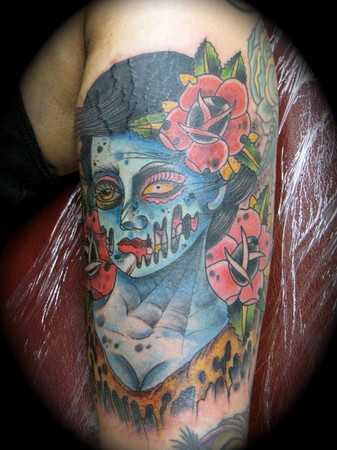 Tattoos Kike Castillo zombie pin up traditional tattoo