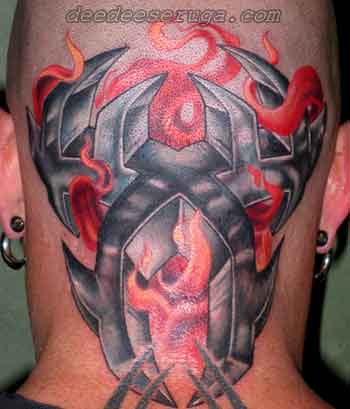 Dee Dee 3d tribal with flames tattoo