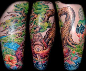 Dee Dee - Buddah and tree tattoo