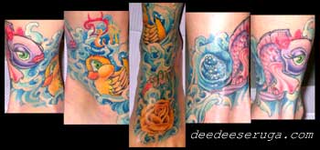 Dee Dee - flower fish rubber ducky in water color tattoo