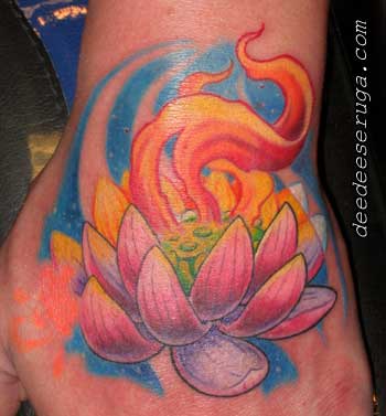 Dee Dee - lotus with flames color tattoo