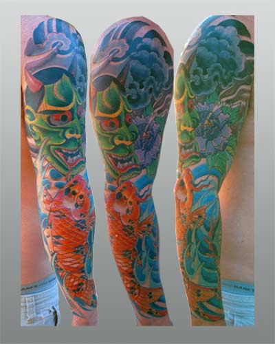 Tattoos Traditional Japanese Kanji Koi and Hanya Sleeve Tattoos Traditional Japanese Kanji Koi and Hanya Sleeve