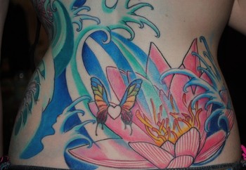 Tattoos - WATER AND FLOWERS BACK2 - 45186