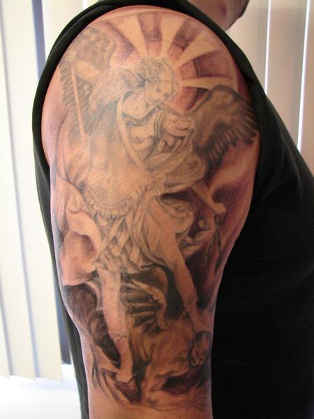 Mario Sanchez - black and grey religious piece by Mario Sanchez