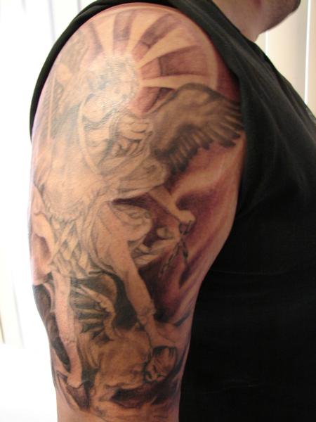 Mario Sanchez - black and grey religious piece by Mario Sanchez