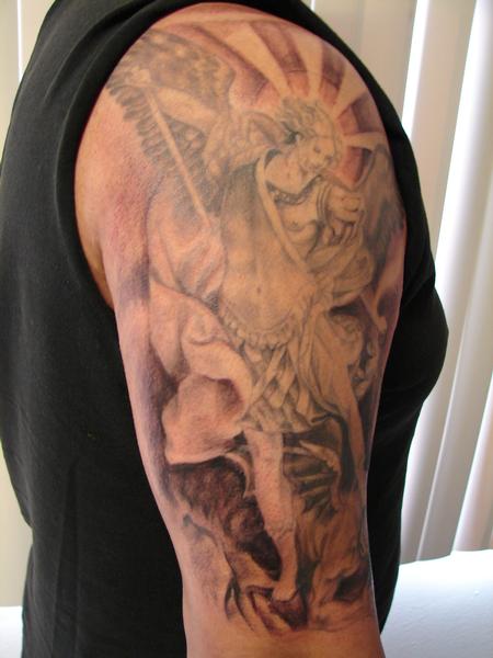  Tattoos : Tattoos : Religious Angel : black and grey religious piece