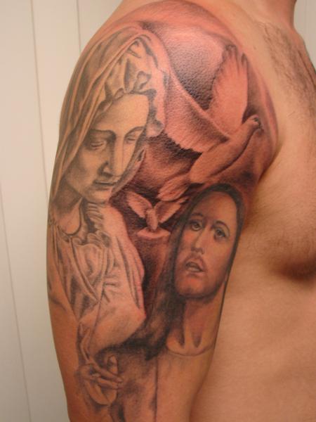 Mario Sanchez  - black and grey religious piece by Mario Sanchezy