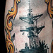 Tattoos - Battleship tattoo in a Victorian frame. - 26794