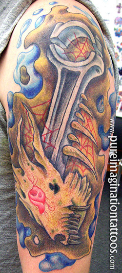 Tattoos - Severed Head tattoos - Piss tin 'n' Fishin'