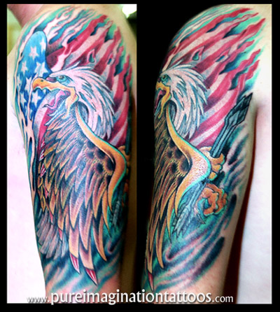 Tattoos - Ethnic Native American tattoos - Eagle and flag with arrows