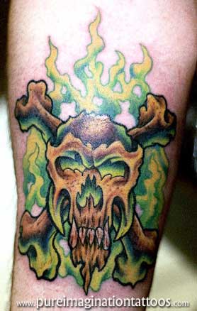 Tattoos Kandyman Joe Flaming Skull and Crossbones