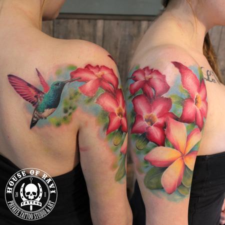 Hummingbird and flowers Tattoo Design Thumbnail