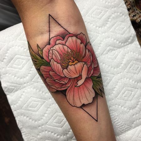 David Mushaney - Geometric and Floral Peony Tattoo by David Mushaney