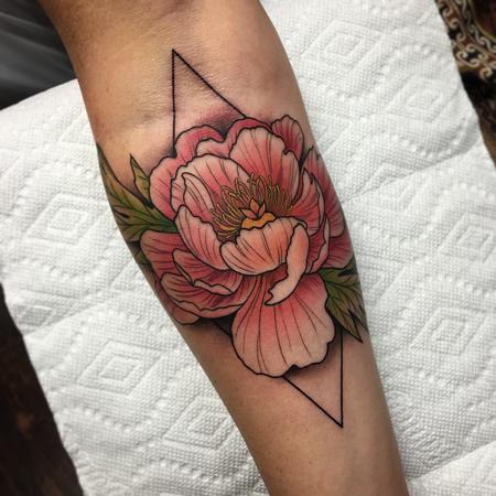 Geometric and Floral Peony Tattoo by David Mushaney Design Thumbnail
