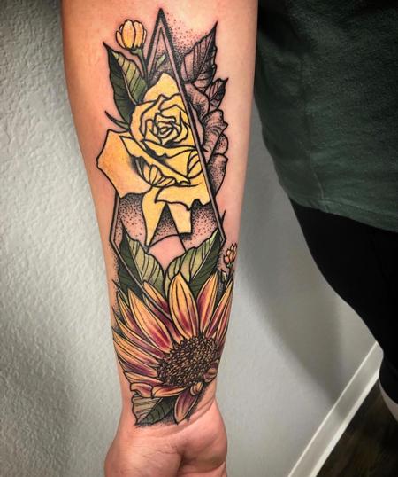 Tattoos - Color & Blackwork Custom Floral Forearm - 132070