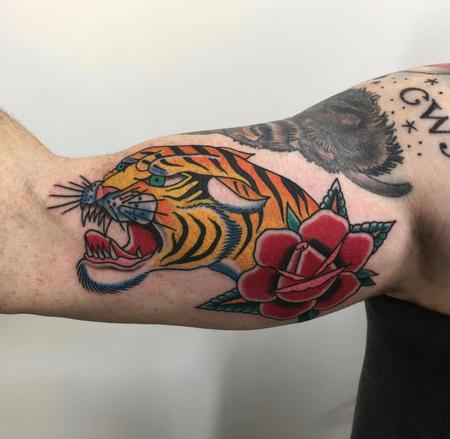 Tattoos - Traditional Tiger & Rose - 132312