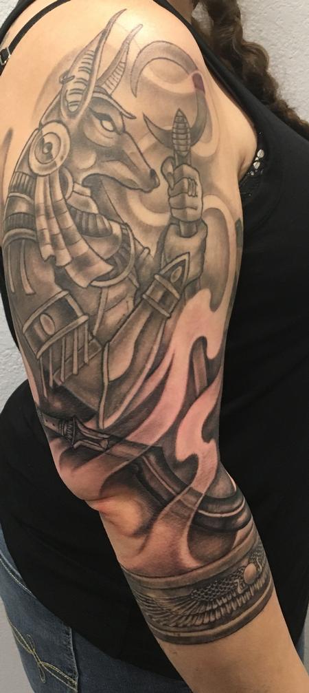Tattoos - Black & Gray Bastet Sleeve - 131521