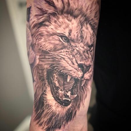 Tattoos - Black & Gray Lion - 133512