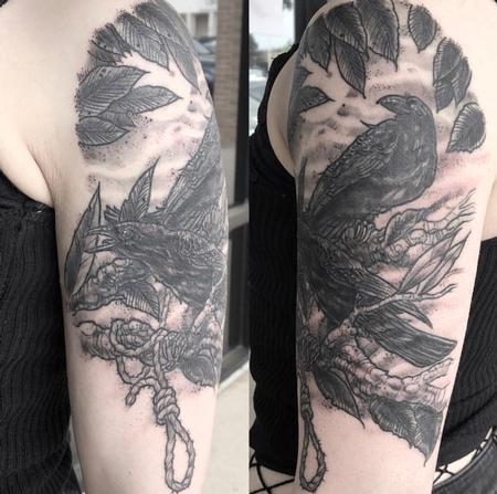 Tattoos - Black & Gray Illustrative Crows - 133802