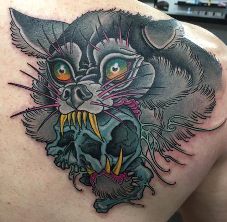 Tattoos - Neotraditional Wolf & Skull - 133534