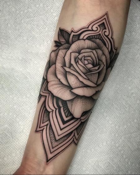 Tattoos - Black And Gray Rose & Mandala - 132313