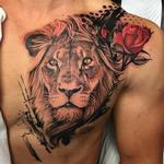 Tattoos - Trash Polka Style Lion and Rose - 119297