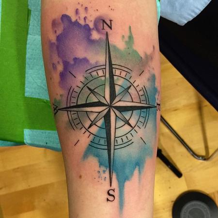 David Mushaney - Abstract Watercolor Compass Tattoo