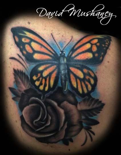 butterfly and rose cover up tattoo by david mushaney tattoos butterfly and rose cover up tattoo by david mushaney tattoos