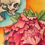 Tattoos - Skull and Peony Copic Marker Drawing - 99238