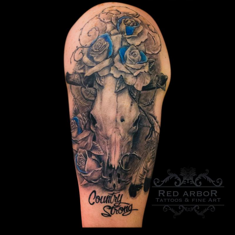 bull skull country tattoo by cory claussen tattoonow bull skull country tattoo by cory claussen tattoonow