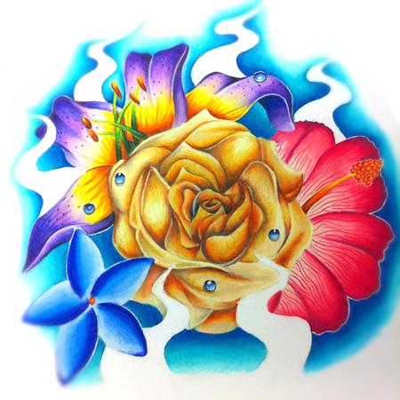 Tattoos - Yellow Rose Bouquet - 68399