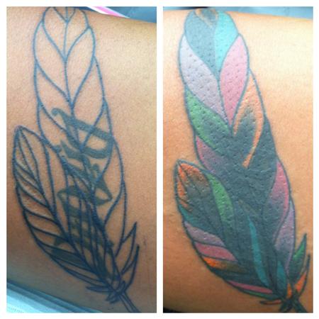 Cover up tattoo feather birds