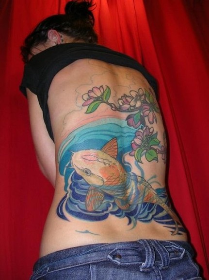 Tattoos Flower koi and flowers back piece Now viewing image 10 of 42
