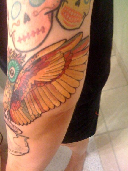 Tattoos Animal sleeve in progress owl's wing