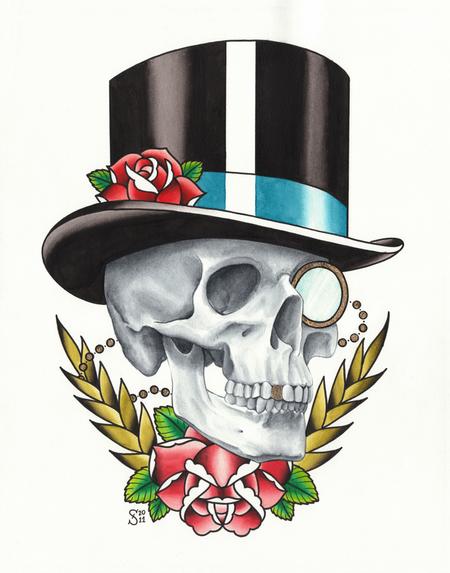Tattoos - Skull with Top hat Art - 59457