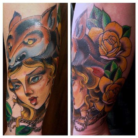 woman with fox and flowers Tattoo Design Thumbnail
