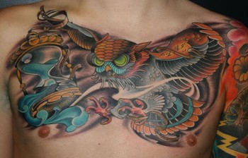 Looking for unique Joshua Bowers Tattoos?  Owl and hourglass chest piece