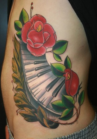Tattoos HalfSleeve piano keys and roses