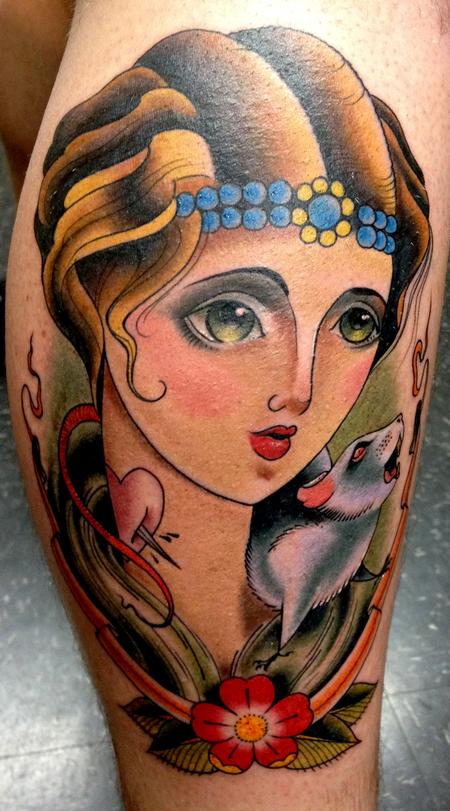 woman and rat Tattoo Design Thumbnail