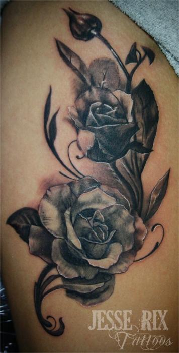 Black and Grey Rose Tattoo