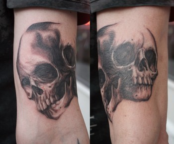 Tattoos - Shawn Barber - curse's double skull head