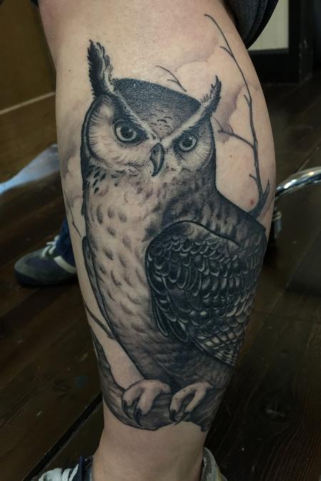 Shawn Hebrank - Black and Grey Owl cover up