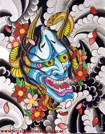 Looking for unique  Art Galleries? hannya demon and cherry bloosoms with wind