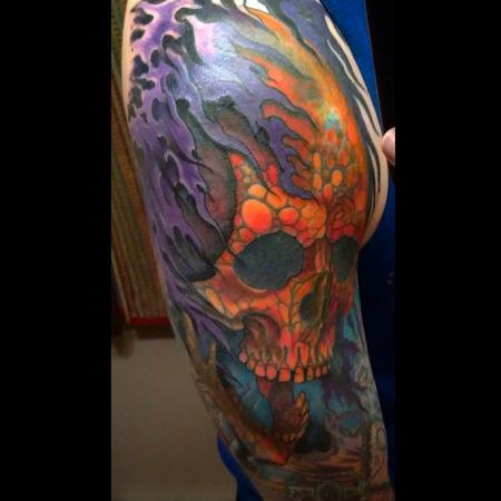 Dana Helmuth - colorful skull reaper cover up tattoo